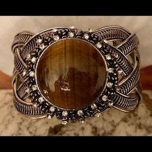 Silver tone and CZ tigers eye cuff
